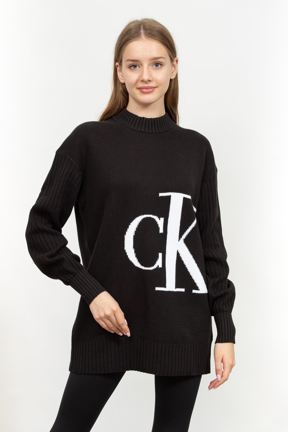 Calvin Klein Blown Up Off Placed Kadın Triko Siyah