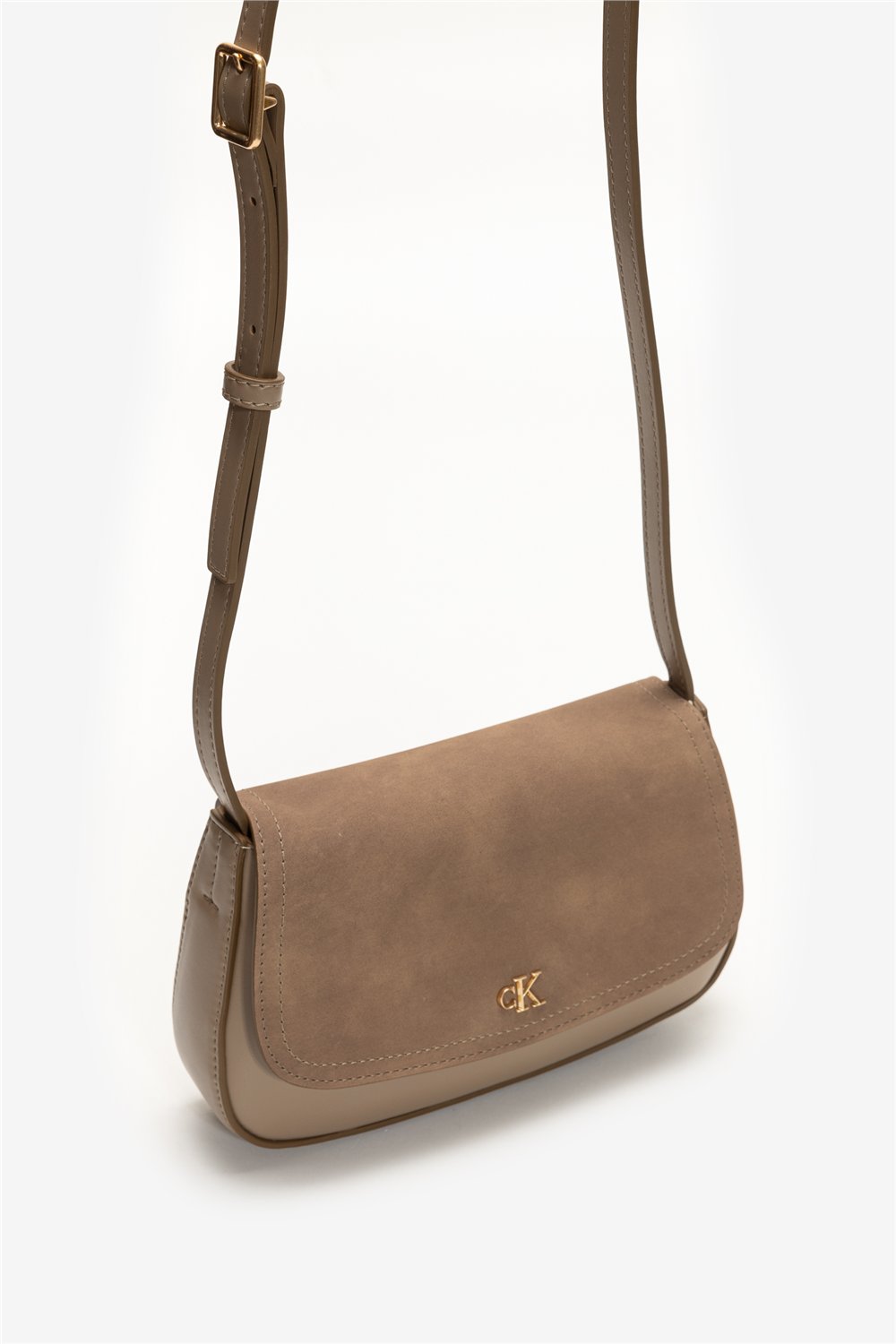 Calvin Klein CK Brushed Flap Camera Bag Kadın Mini Omuz Çantası Kahverengi