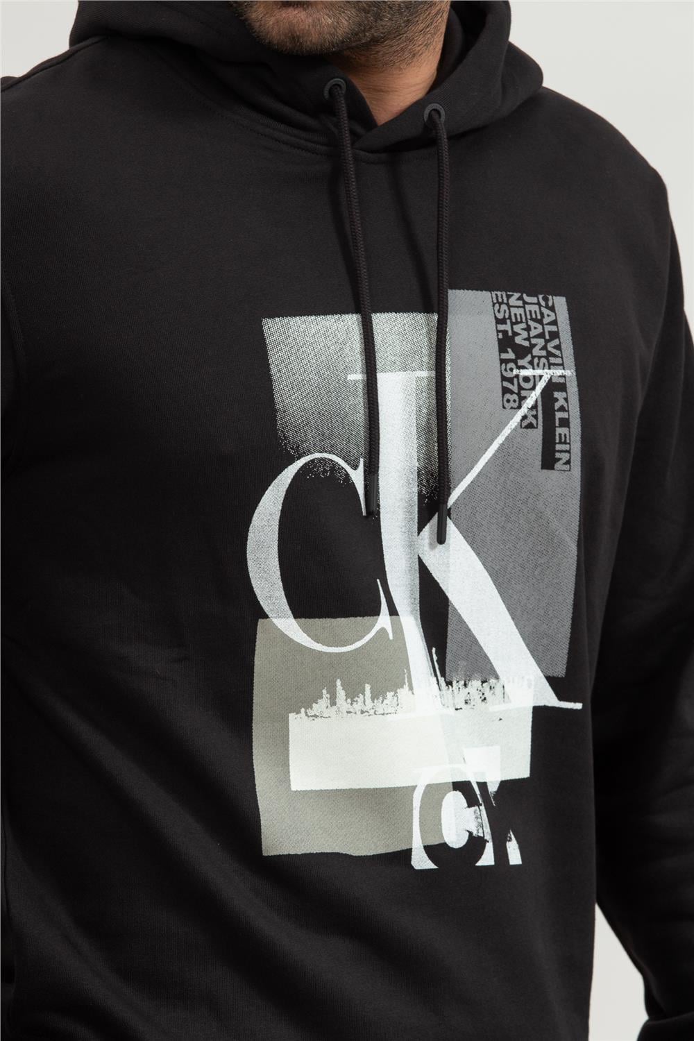 Calvin Klein Connected Erkek Kapüşonlu Sweatshirt Siyah