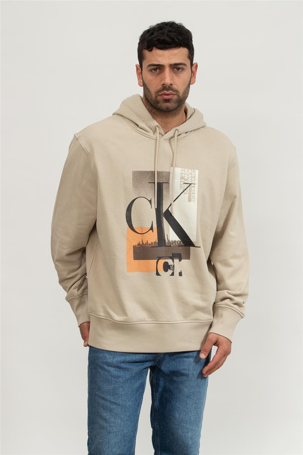 Calvin Klein Connected Erkek Kapüşonlu Sweatshirt Gri