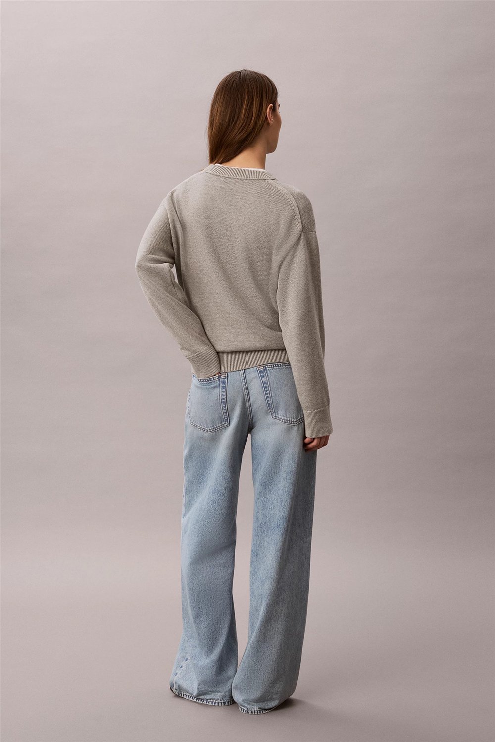 Calvin Klein Contrast Logo Ls Sweater Kadın Triko Gri