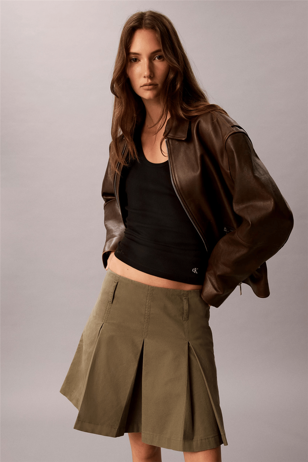 Calvin Klein Cotton Canvas Mini Skirt Kadın Etek Yeşil