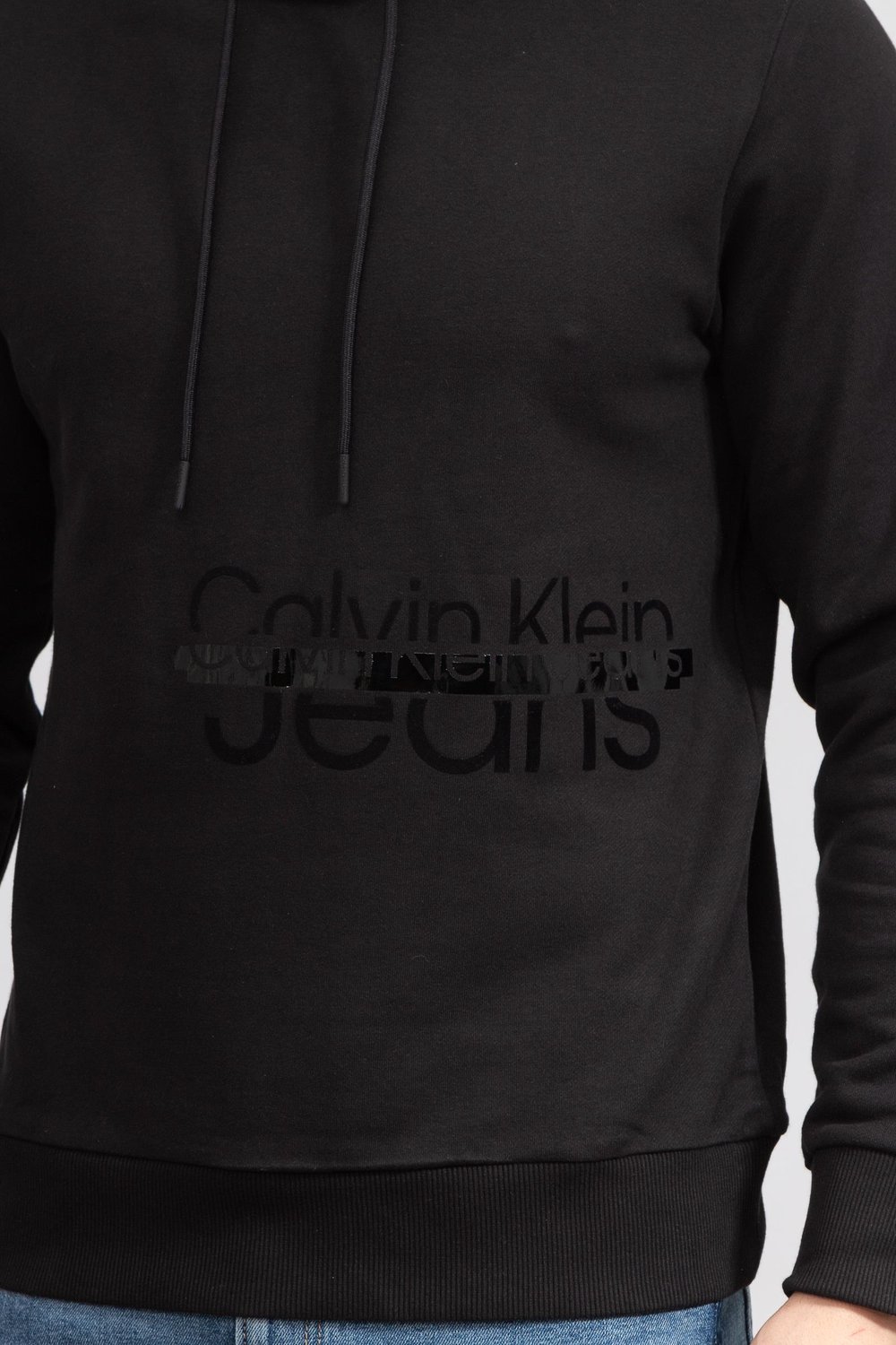 Calvin Klein Disrupted Lacquer Logo Hoodie Erkek Kapüşonlu Sweatshirt Siyah