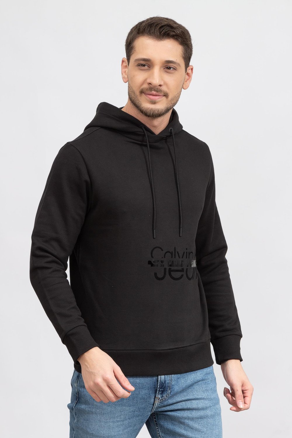 Calvin Klein Disrupted Lacquer Logo Hoodie Erkek Kapüşonlu Sweatshirt Siyah