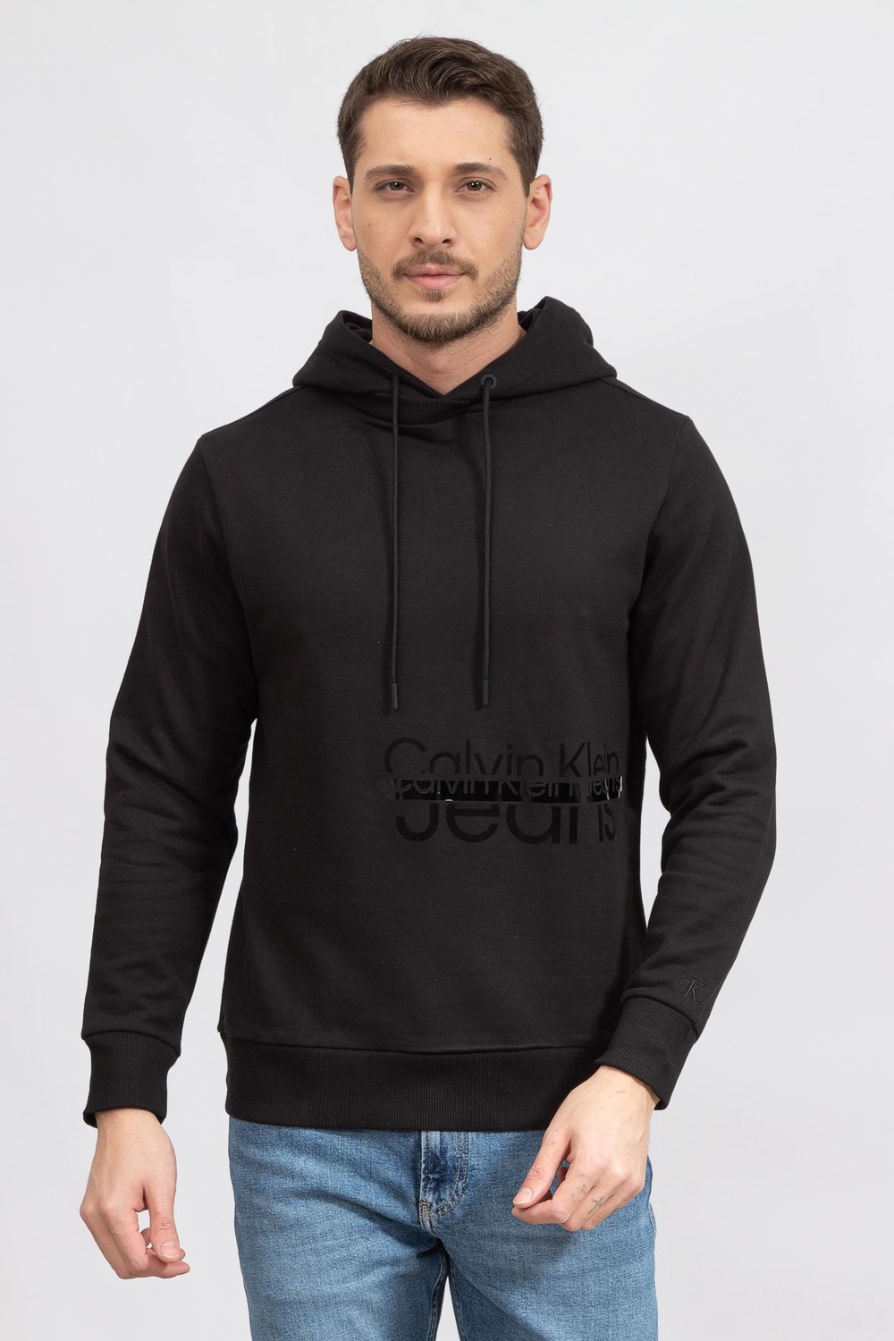 Calvin Klein Disrupted Lacquer Logo Hoodie Erkek Kapüşonlu Sweatshirt Siyah