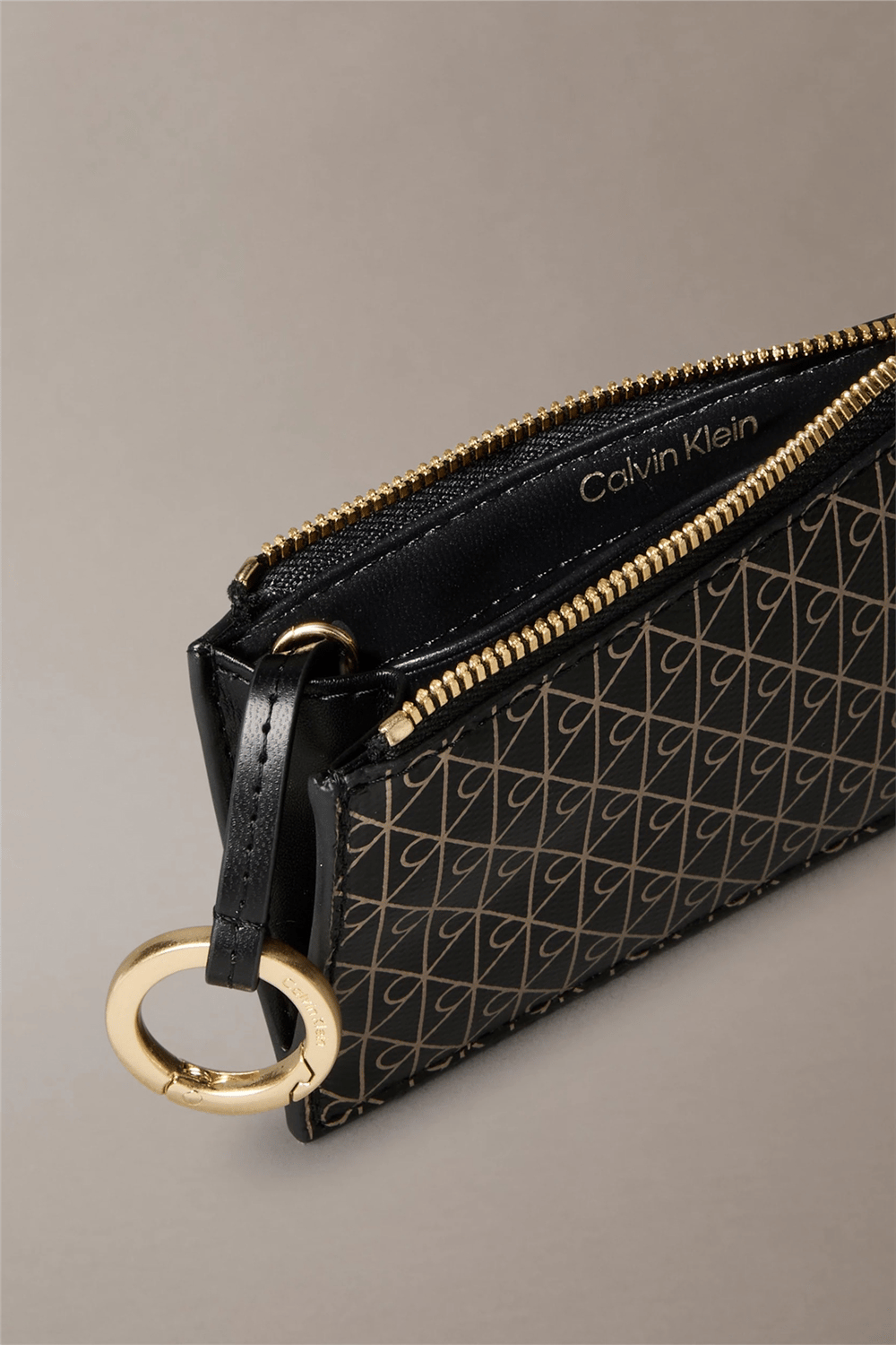 Calvin Klein Emblem Aop Top Zip Cardcase Kadın Kartlık Siyah