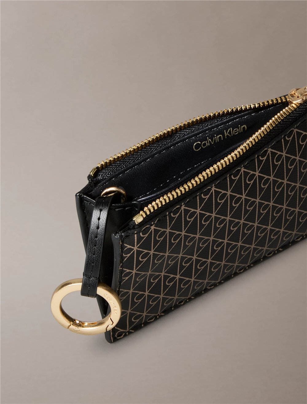 Calvin Klein Emblem Aop Top Zip Cardcase Kadın Kartlık Siyah