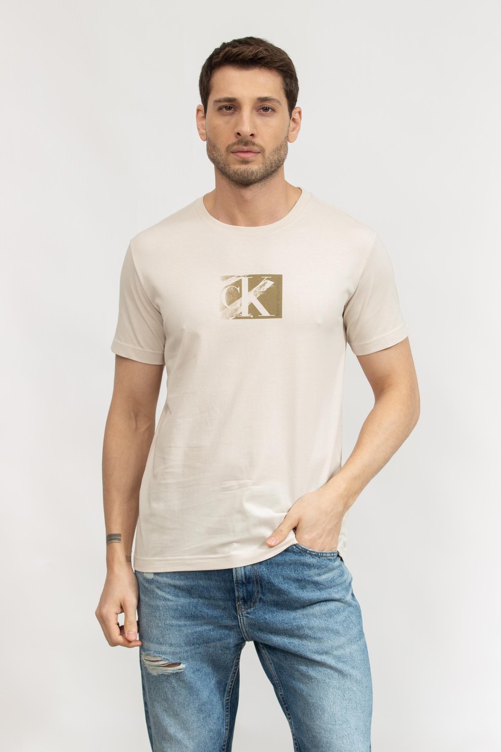 Calvin Klein Erkek Bisiklet Yaka T-Shirt Gri