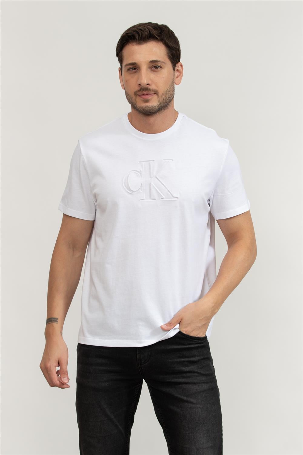 Calvin Klein Erkek Bisiklet Yaka T-Shirt Beyaz