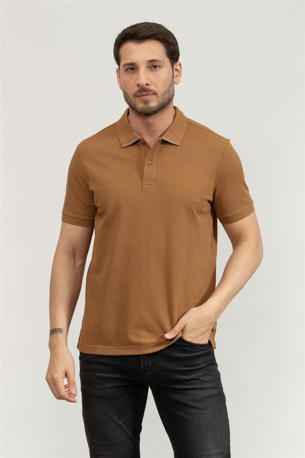 Calvin Klein Erkek Polo Yaka T-Shirt Kahverengi