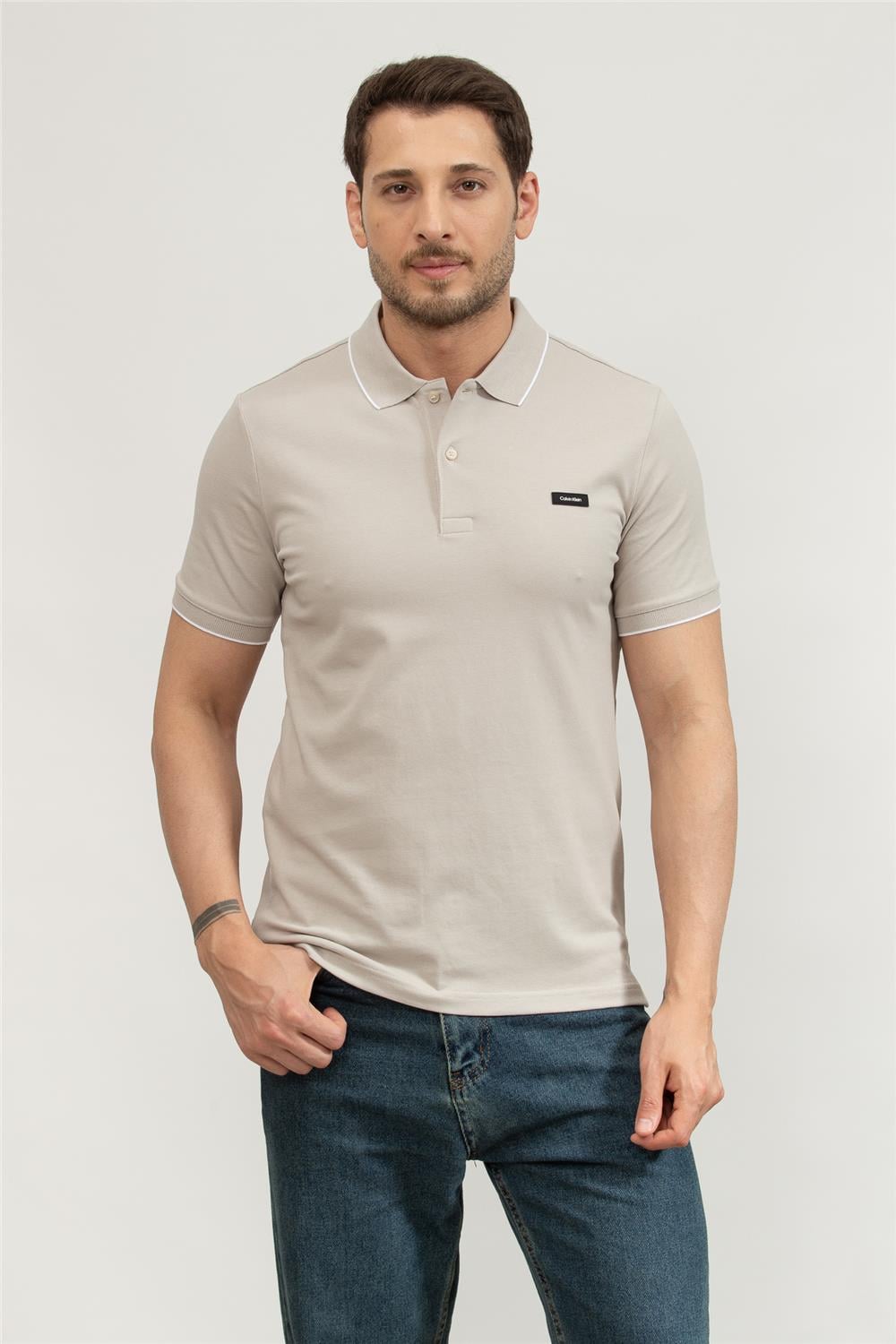 Calvin Klein Erkek Polo Yaka T-Shirt Gri