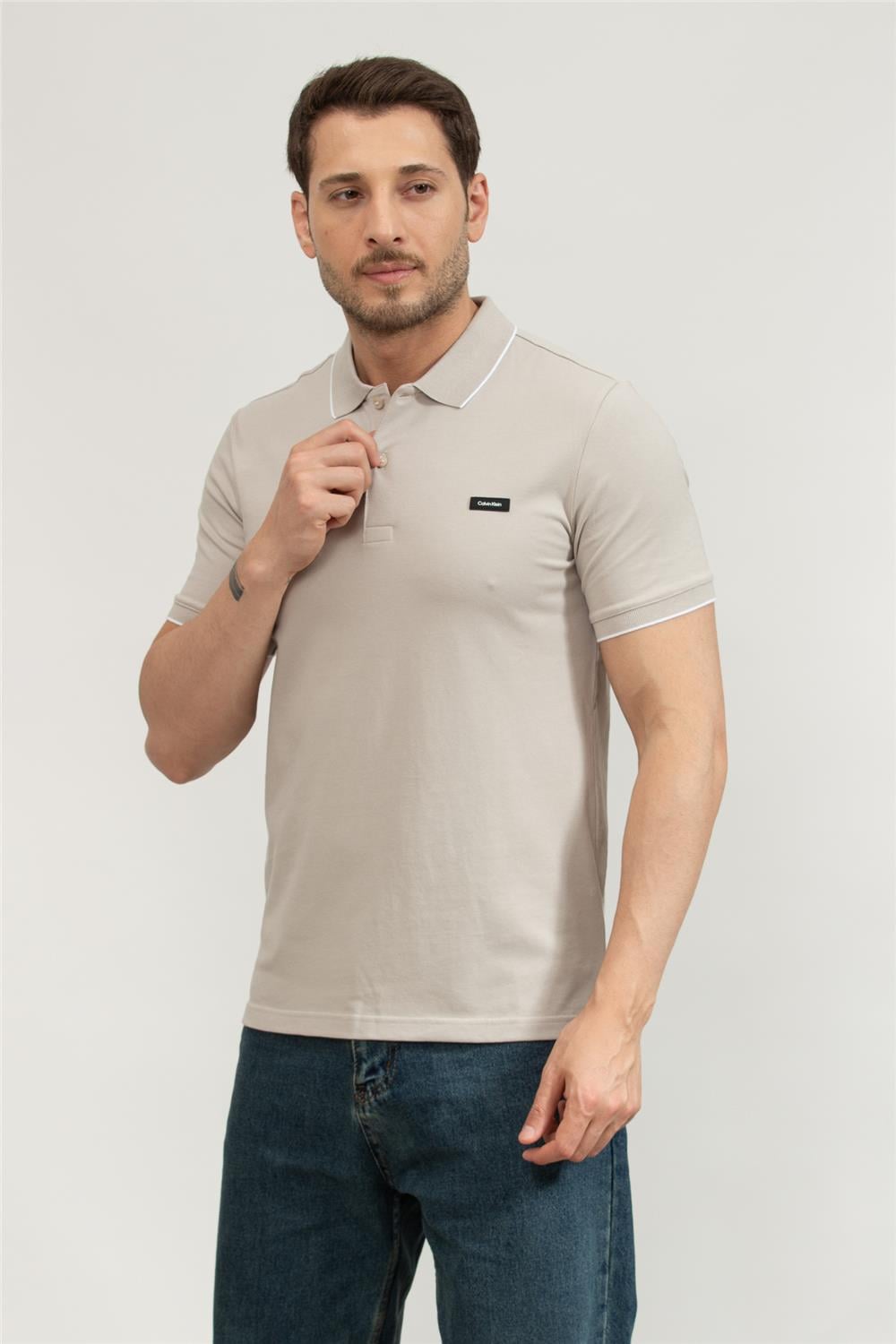 Calvin Klein Erkek Polo Yaka T-Shirt Gri