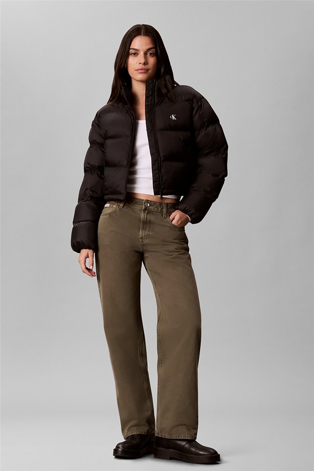 Calvin Klein Essential Mw Crop Puffer Kadın Şişme Mont Siyah