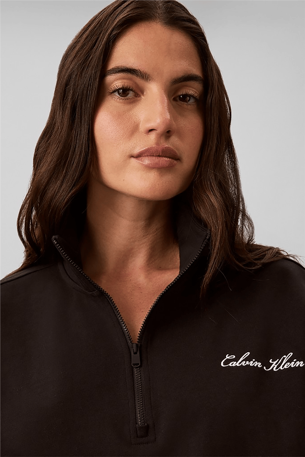 Calvin Klein Heavy Jersey 1/4 Zip Top- Graphi Kadın Pijama Üstü Siyah