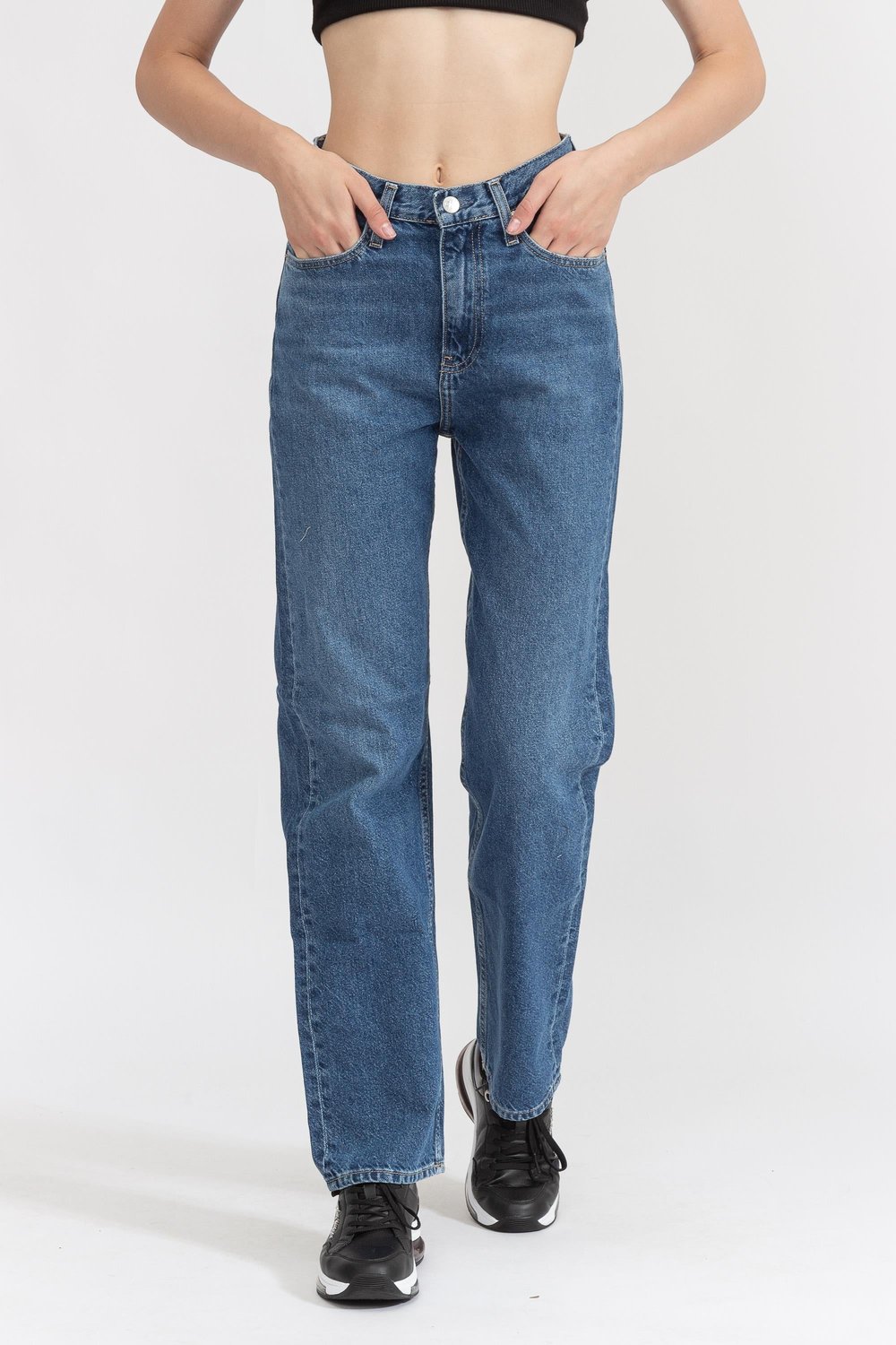 Calvin Klein High Rise Straight Kadın Jean Pantolon Lacivert