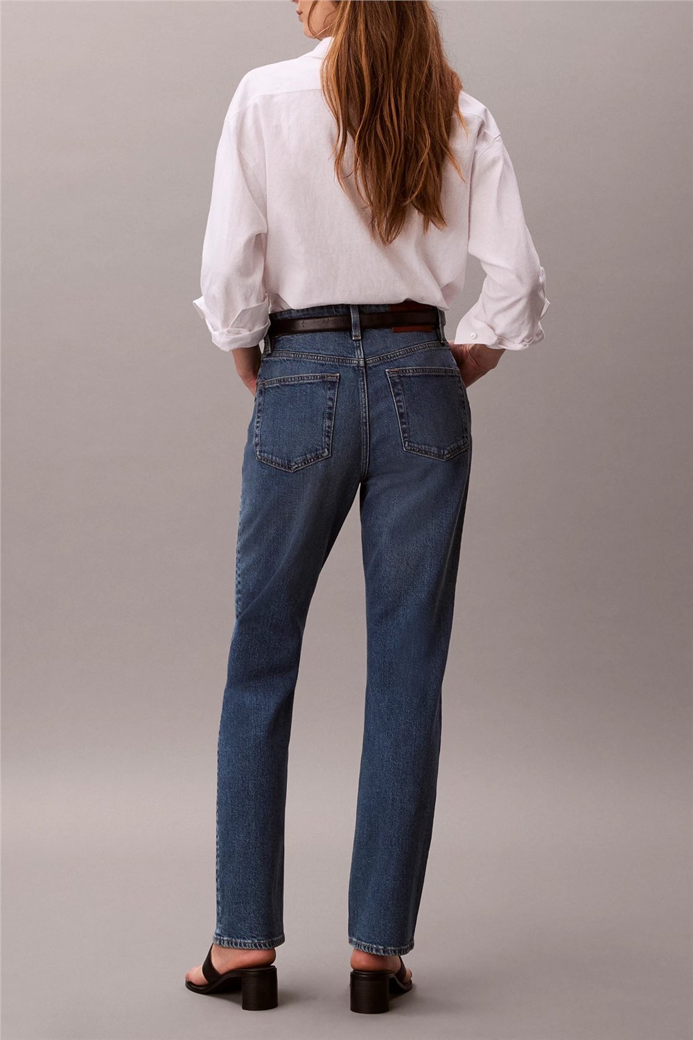 Calvin Klein High Rise Straight V Kadın Jean Pantolon Mavi