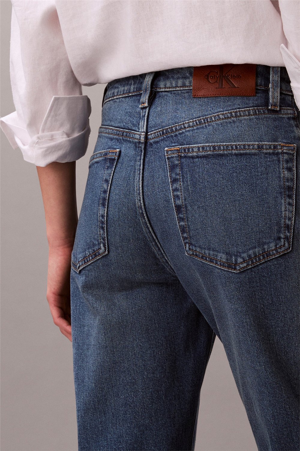 Calvin Klein High Rise Straight V Kadın Jean Pantolon Mavi