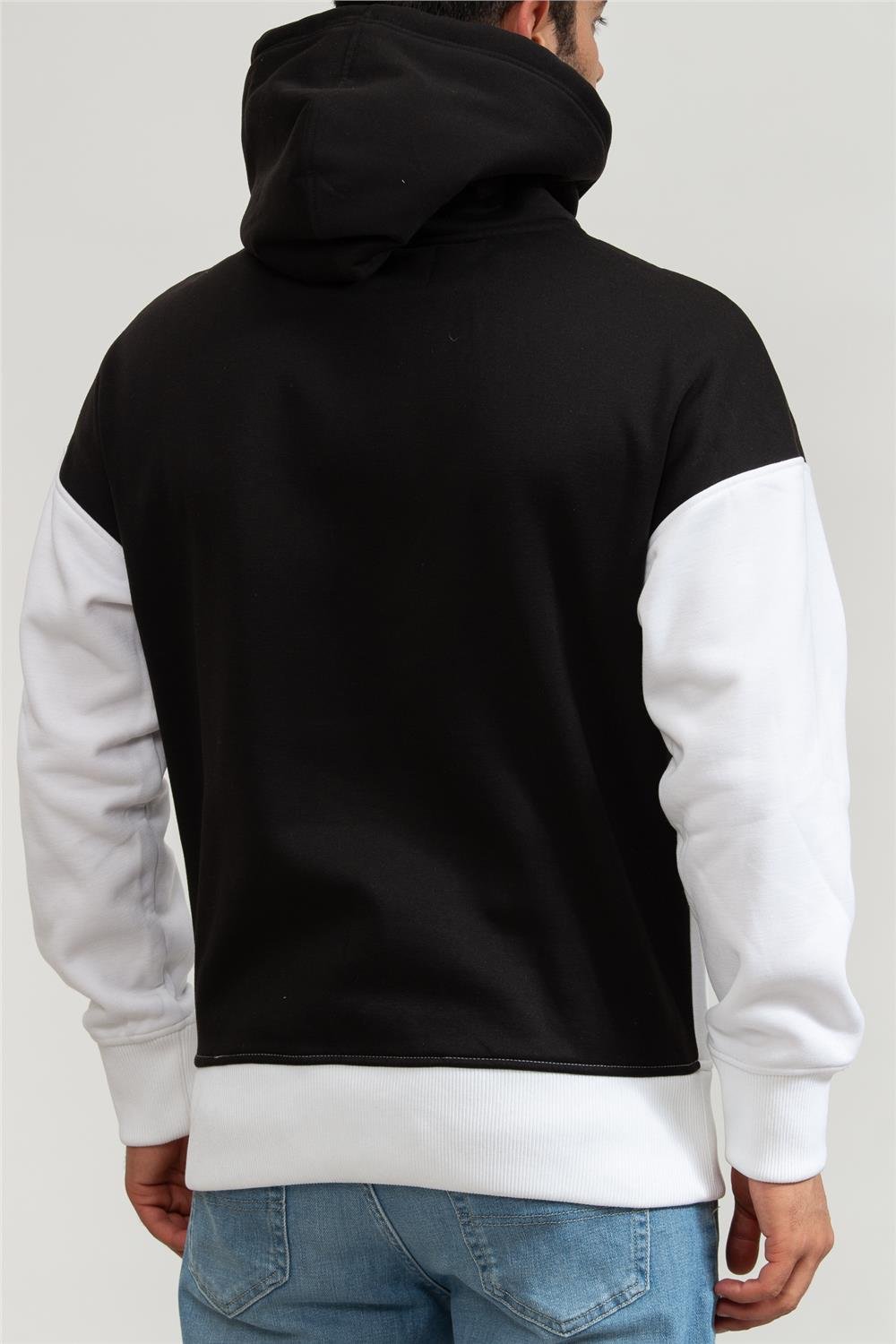 Calvin Klein Institutional Colorblock Erkek Kapüşonlu Sweatshirt Beyaz