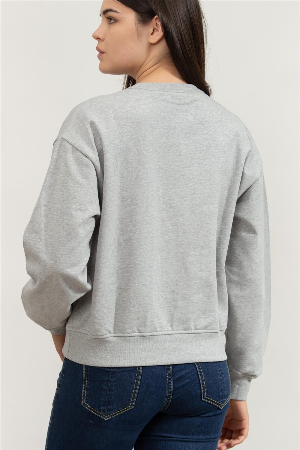 Calvin Klein Ls Monologo French Terry Rlxd Cn Kadın Bisiklet Yaka Sweatshirt Gri