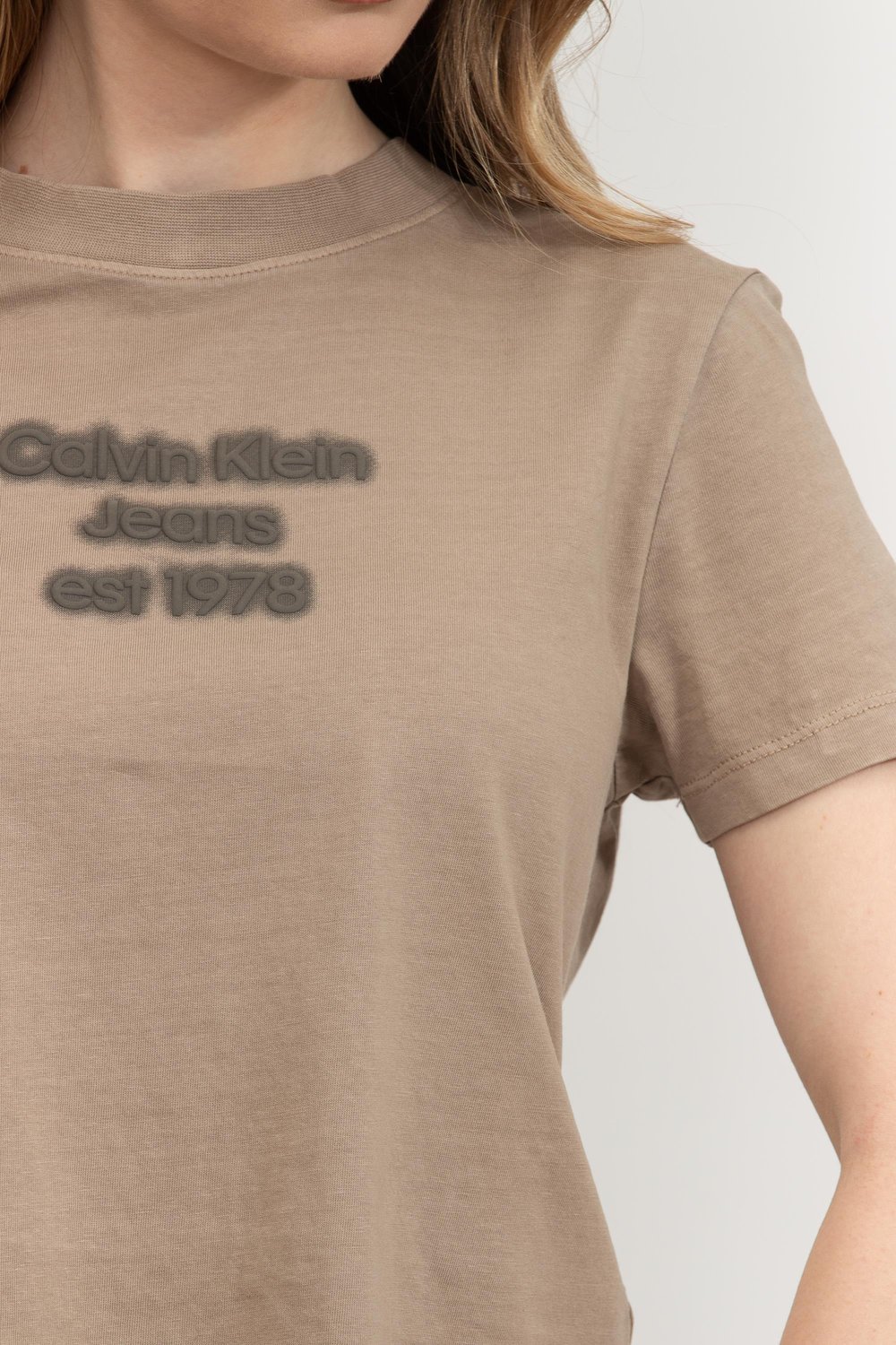 Calvin Klein Kadın Bisiklet Yaka T-Shirt Gri