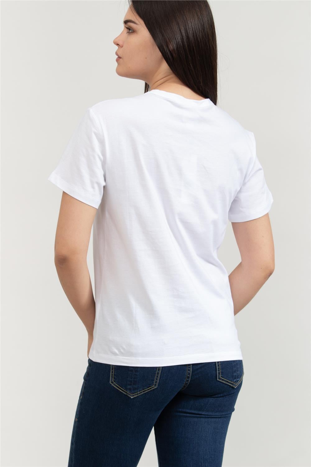 Calvin Klein Kadın Bisiklet Yaka T-Shirt Beyaz