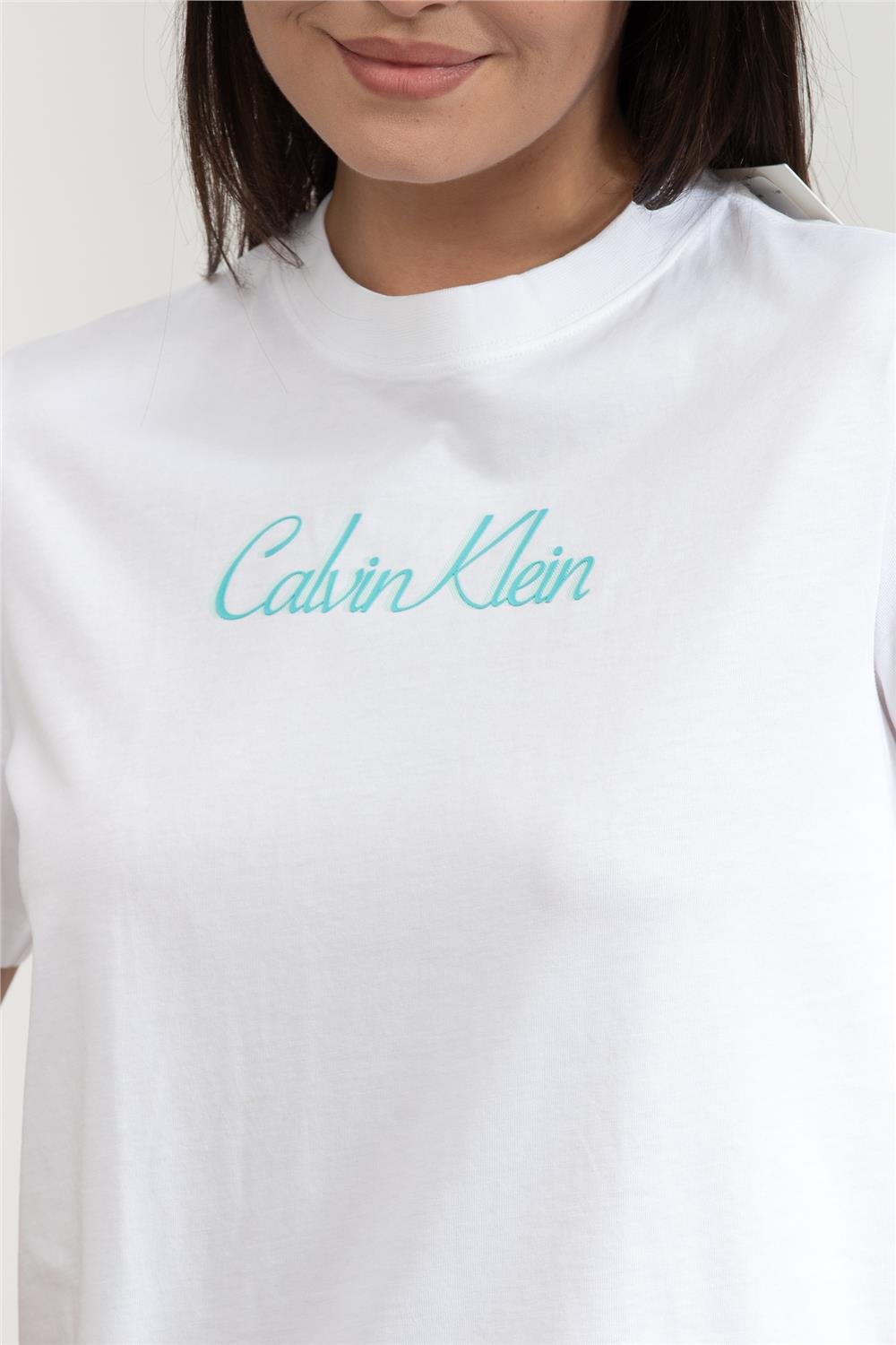 Calvin Klein Kadın Bisiklet Yaka T-Shirt Beyaz