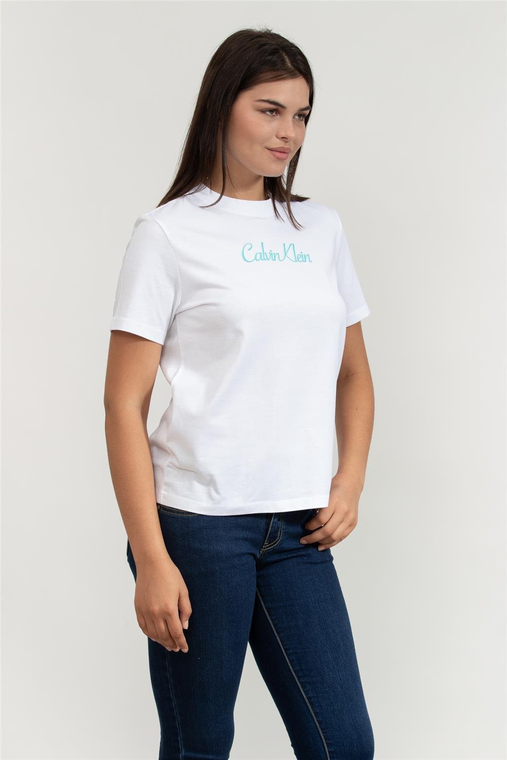 Calvin Klein Kadın Bisiklet Yaka T-Shirt Beyaz