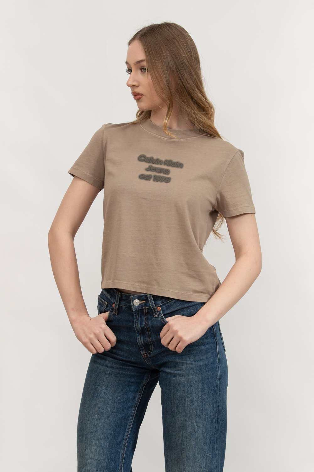Calvin Klein Kadın Bisiklet Yaka T-Shirt Gri
