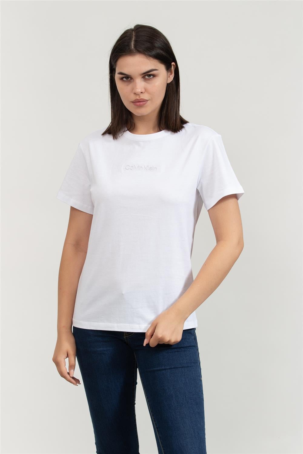 Calvin Klein Kadın Bisiklet Yaka T-Shirt Beyaz