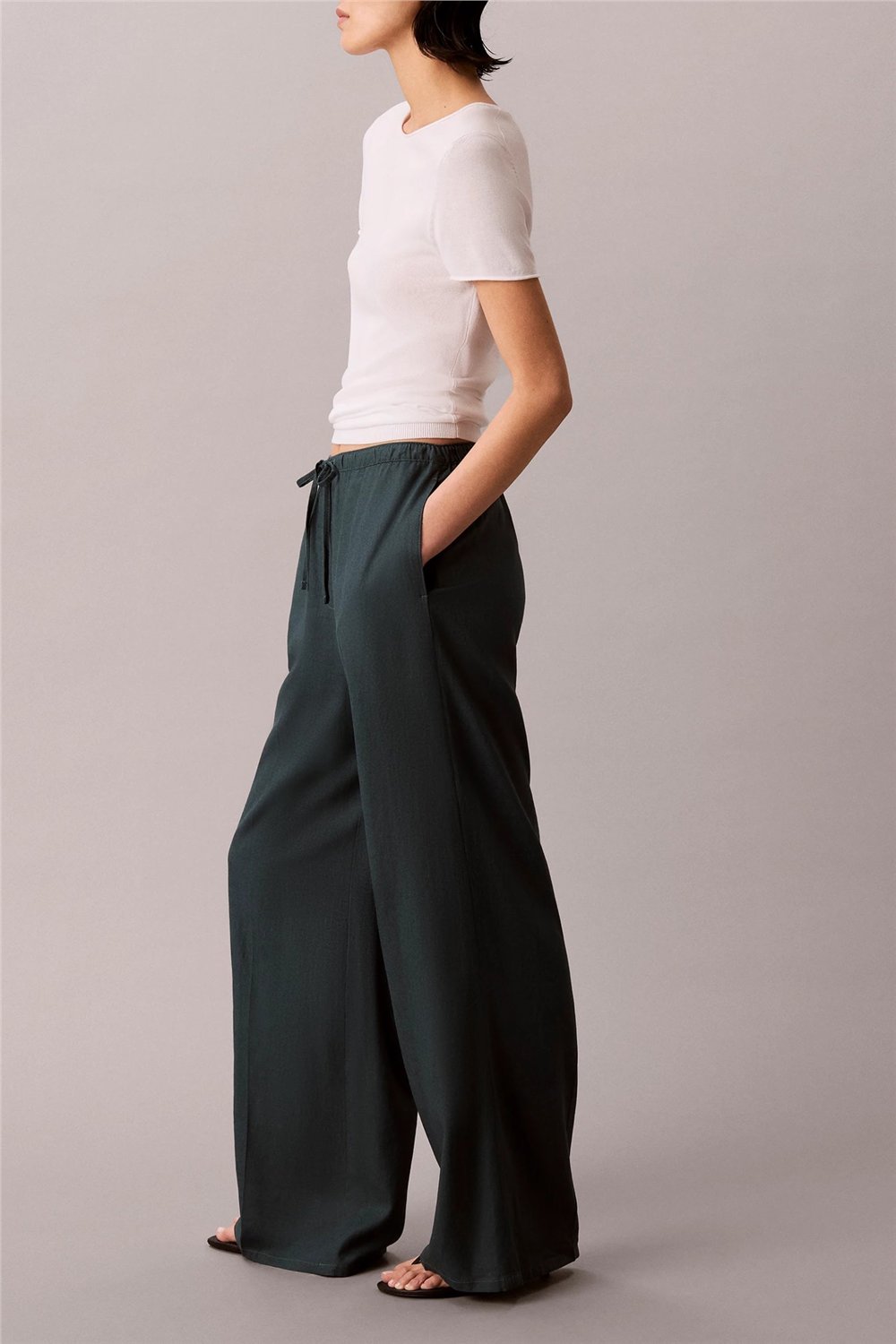 Calvin Klein Linen Weekend Casual Kadın Chino Pantolon Mavi