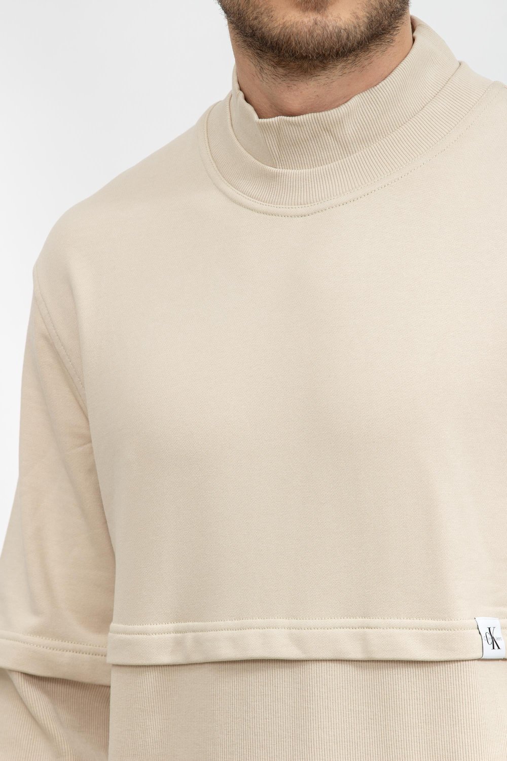 Calvin Klein Logo Tab Double Layer Crew Neck Erkek Bisiklet Yaka Sweatshirt