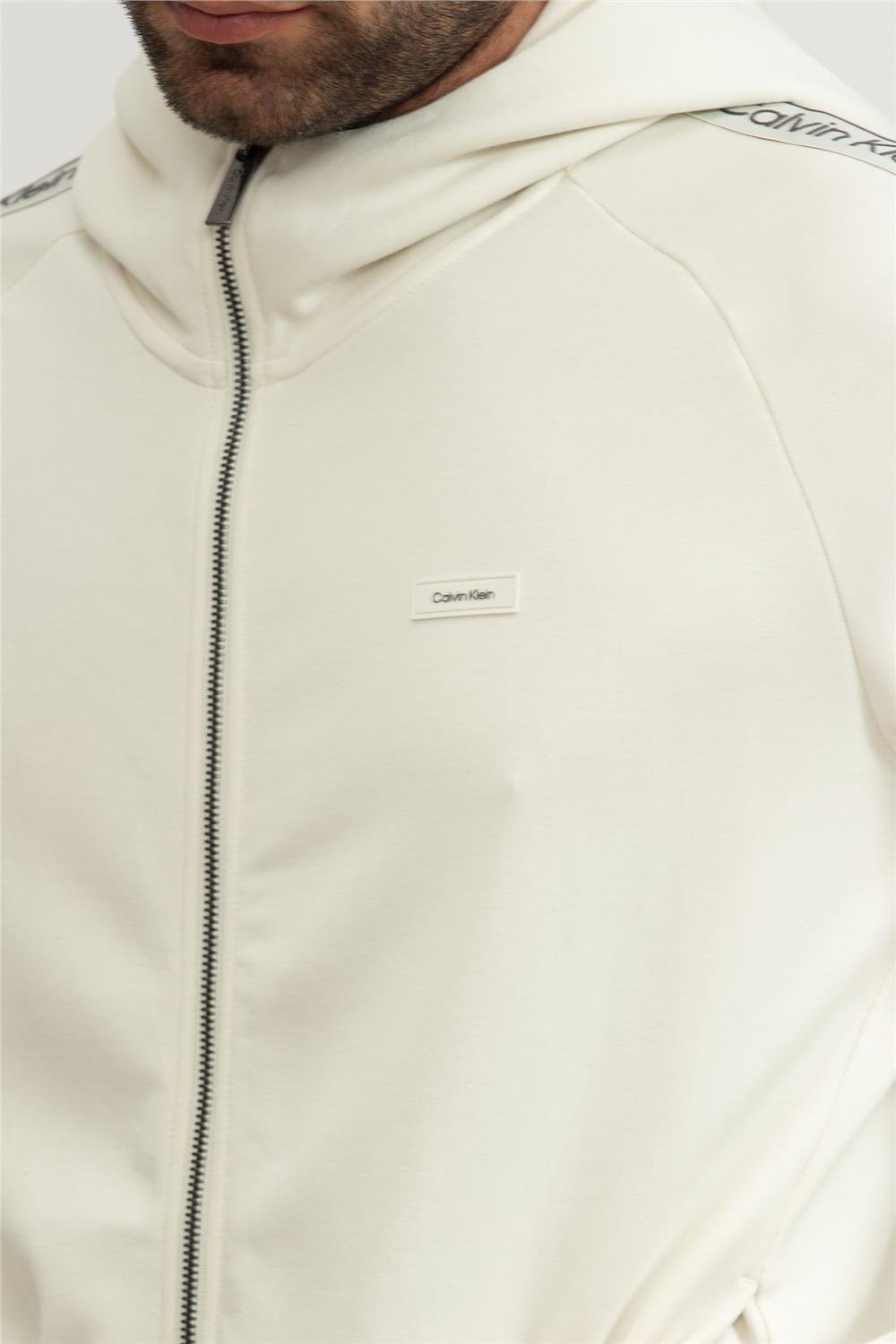Calvin Klein Logo Tape Raglan Zip Through Erkek Fermuarlı Sweatshirt Mavi