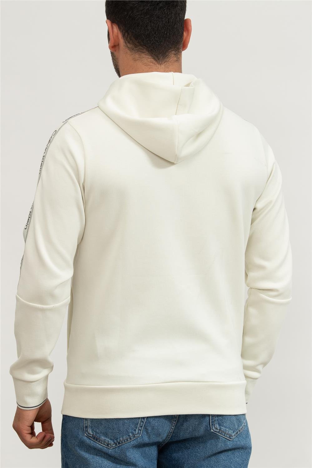 Calvin Klein Logo Tape Raglan Zip Through Erkek Fermuarlı Sweatshirt Mavi