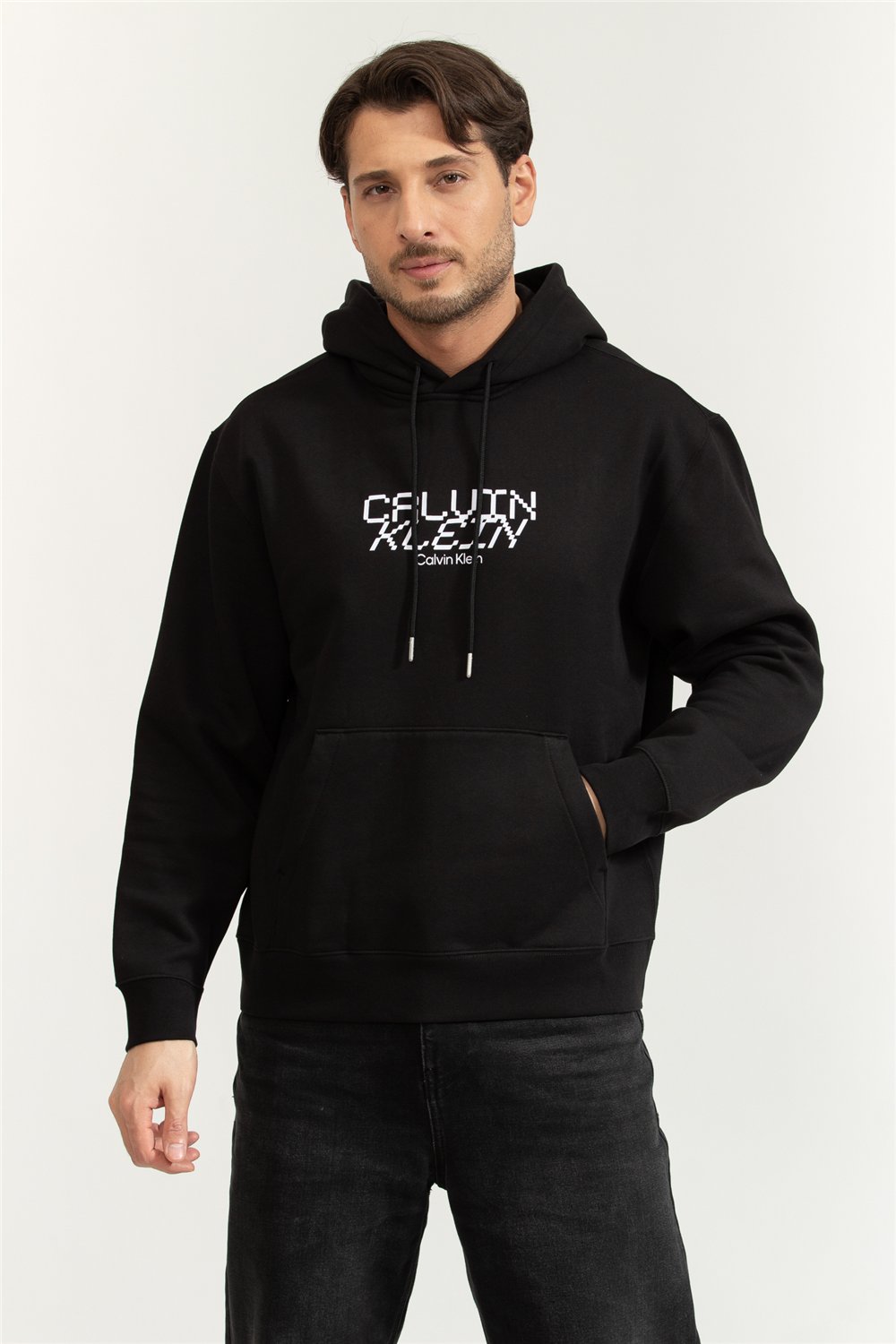 Calvin Klein LS 350Fleece Calvin Tech Graphic Erkek Kapüşonlu Sweatshirt
