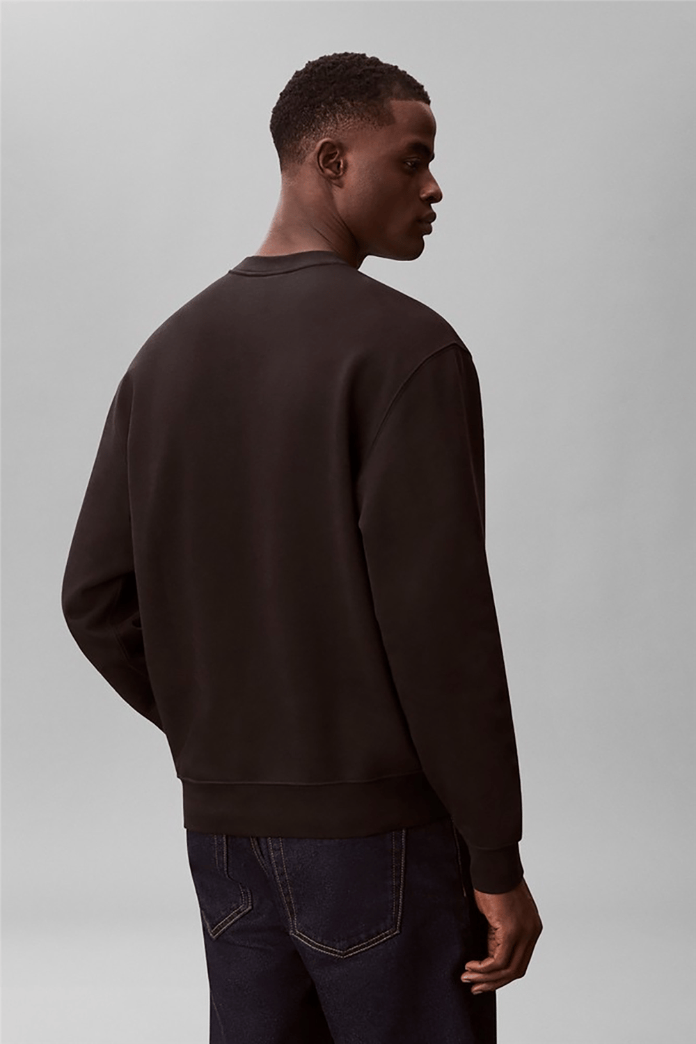 Calvin Klein Ls 350Terry Eu Whsl Badge Crewne Erkek Bisiklet Yaka Sweatshirt Siyah