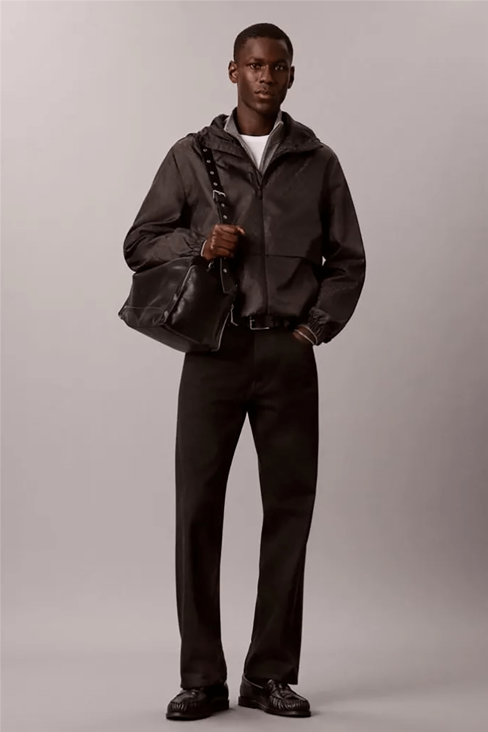 Calvin Klein Ls Aop Nylon Flange Windbreaker Erkek Rüzgarlık Siyah