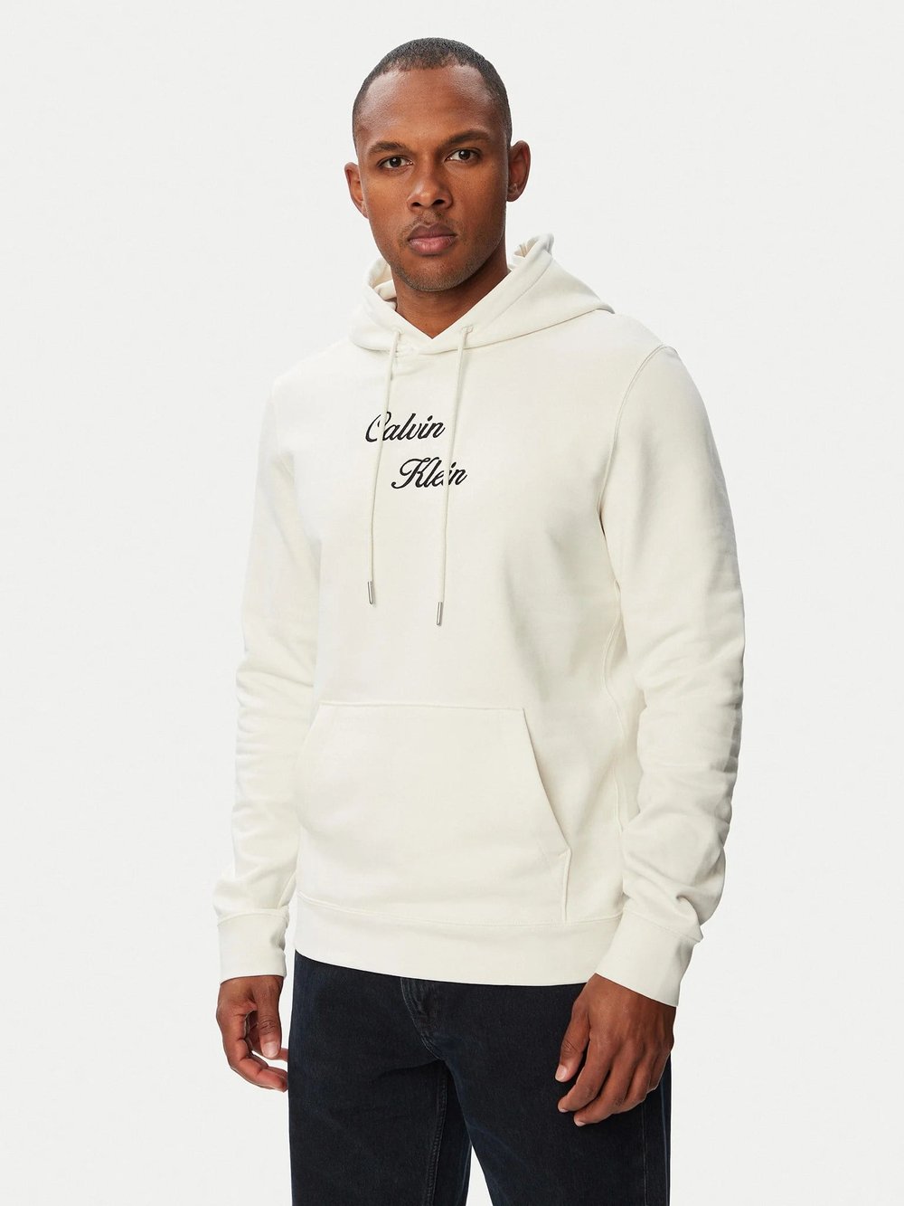 Calvin Klein Ls Cl 350Terry Script Hoodie Erkek Kapüşonlu Sweatshirt Beyaz