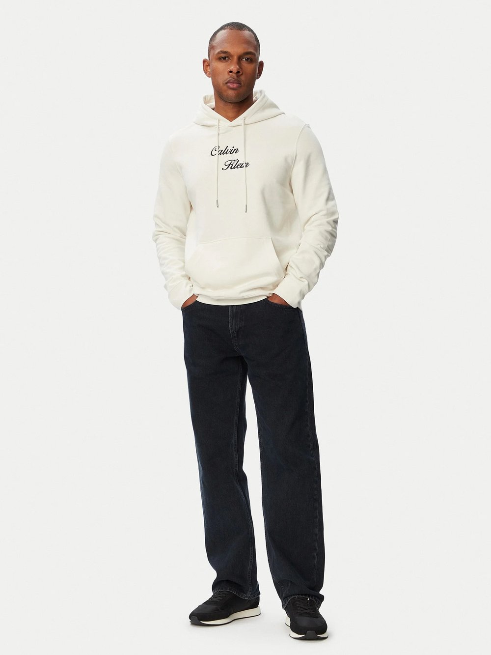 Calvin Klein Ls Cl 350Terry Script Hoodie Erkek Kapüşonlu Sweatshirt Beyaz