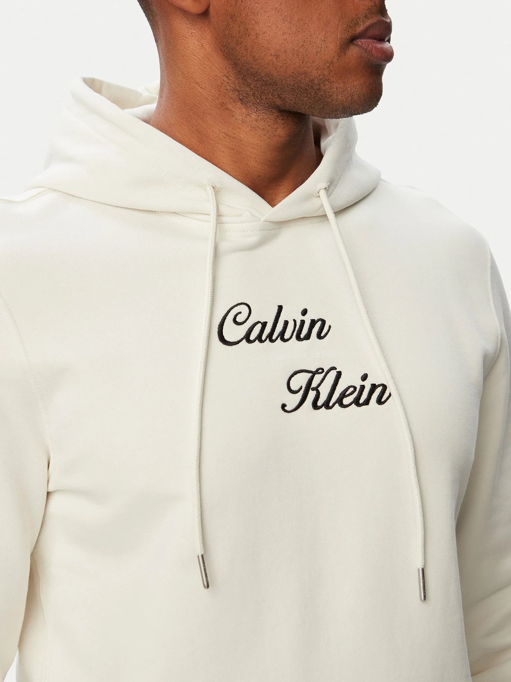 Calvin Klein Ls Cl 350Terry Script Hoodie Erkek Kapüşonlu Sweatshirt Beyaz