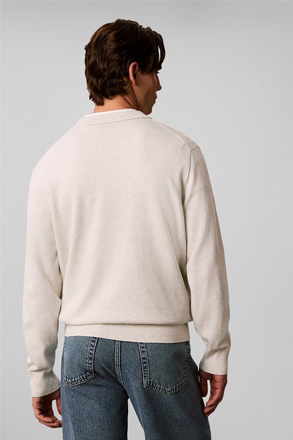 Calvin Klein Ls Clsc Cttn Mnlgo Crnk Str 12Gg Erkek Triko Beyaz
