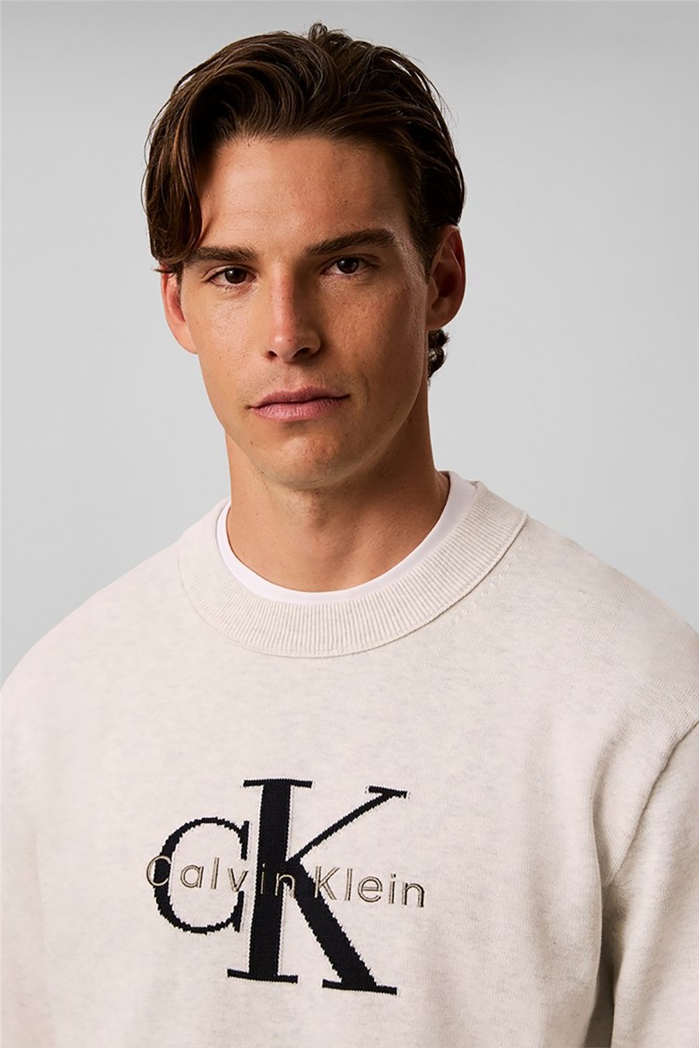 Calvin Klein Ls Clsc Cttn Mnlgo Crnk Str 12Gg Erkek Triko Beyaz