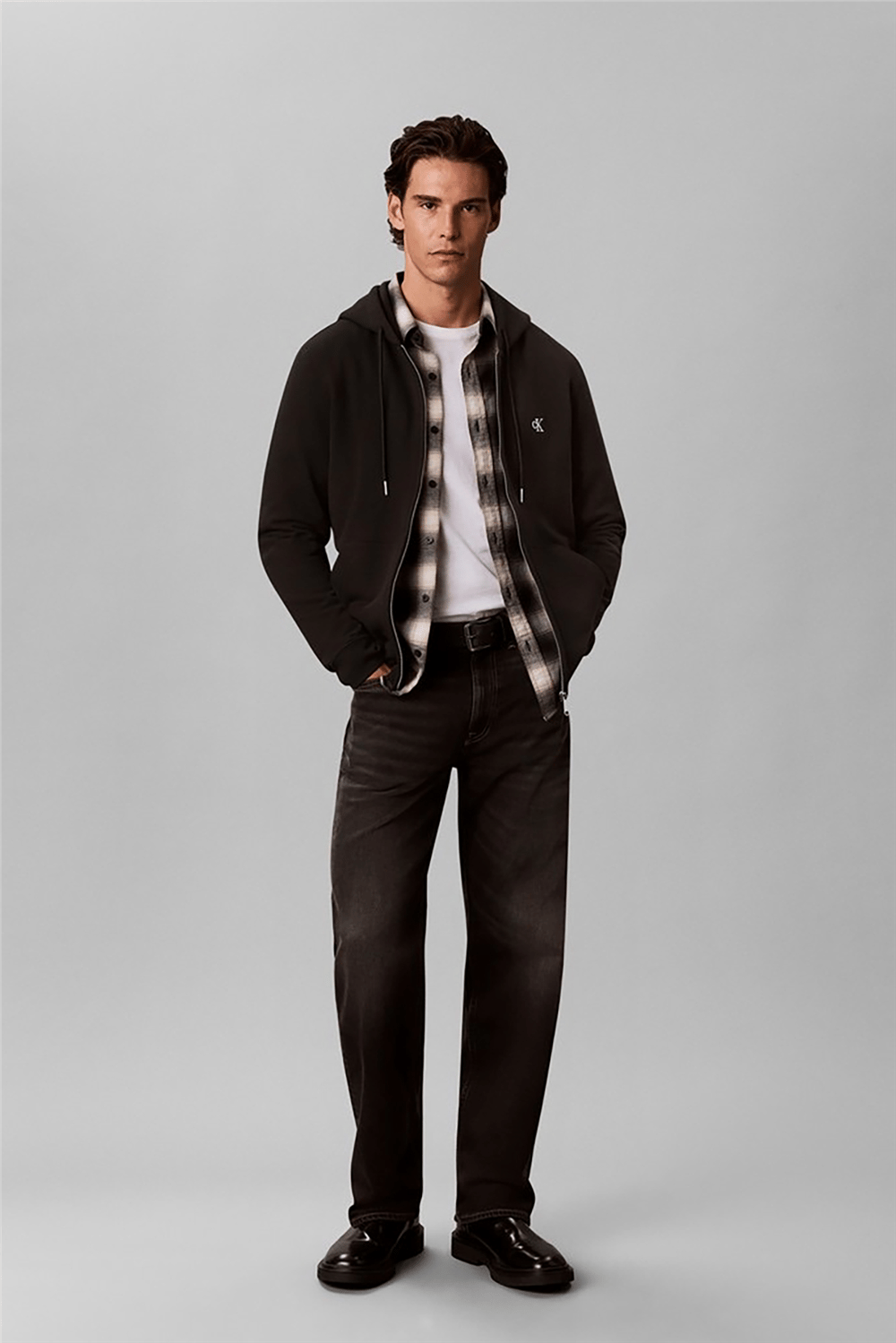 Calvin Klein Ls Eu 350Terry Mnogrm Fz Hoodie Erkek Kapüşonlu Sweatshirt Siyah