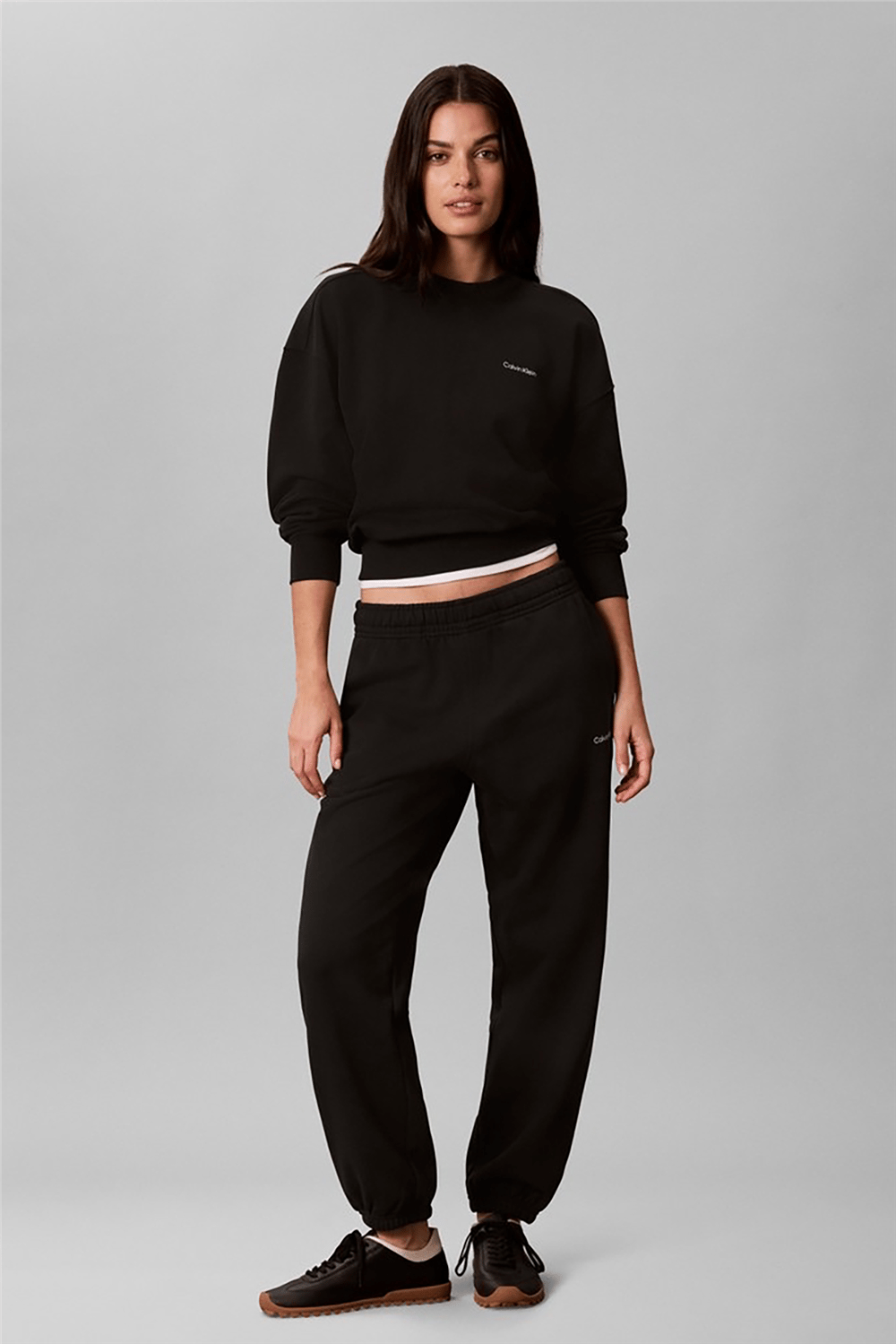 Calvin Klein Ls Feminine Logo French Terry Cr Kadın Bisiklet Yaka Sweatshirt Siyah