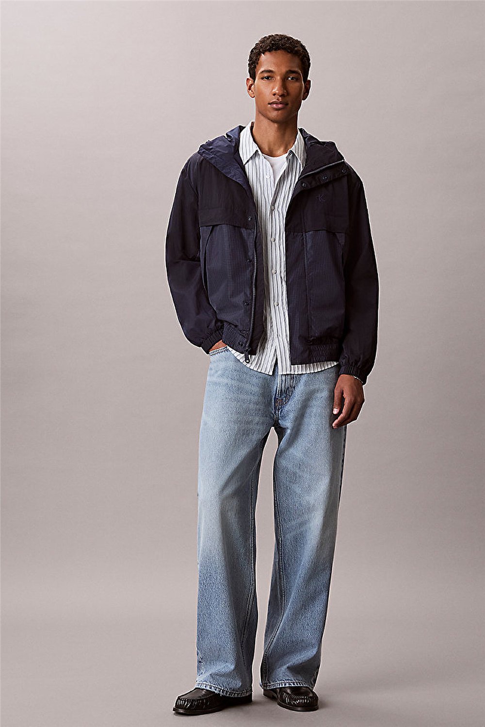 Calvin Klein Ls Ltwt Nylon Mixed Media Windbr Erkek Rüzgarlık Lacivert