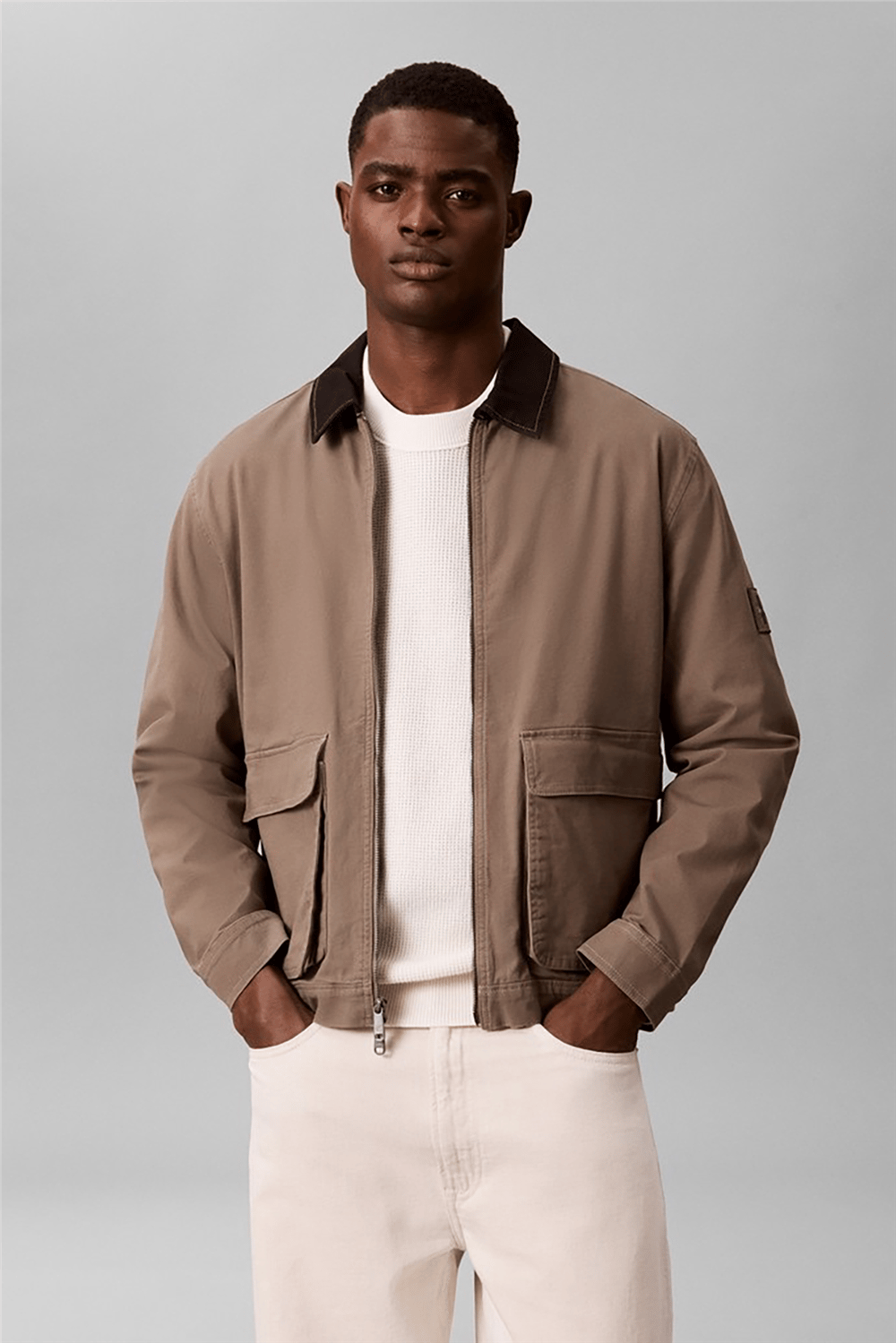 Calvin Klein Ls Matty Canvas Contrast Collar Erkek Mont Gri