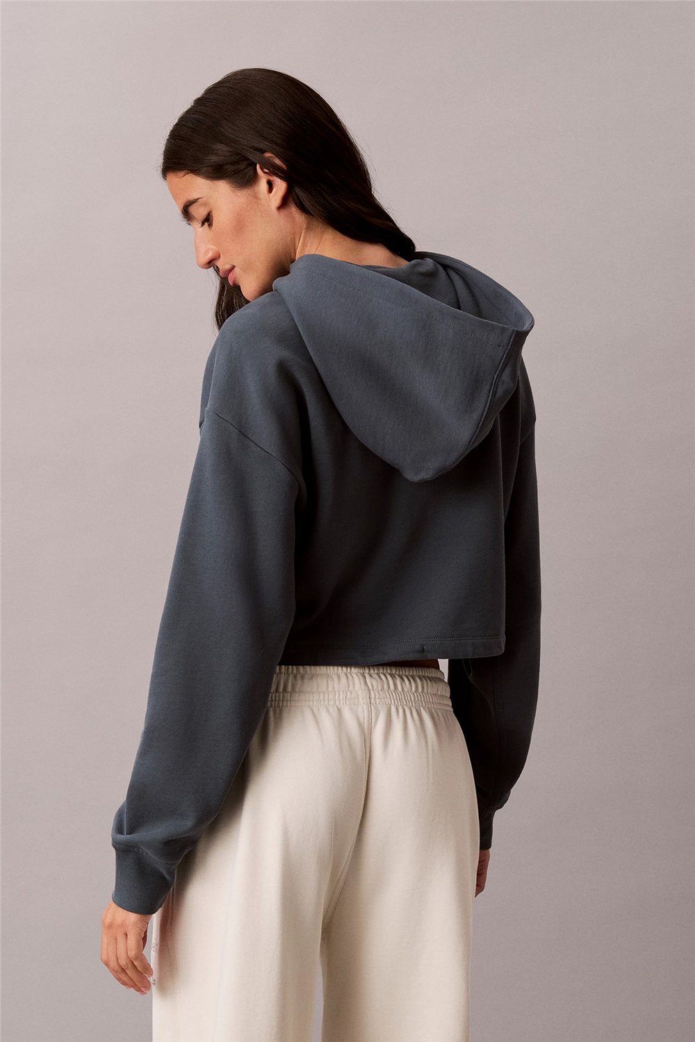 Calvin Klein Ls Monologo Terry Cropped Tie Hz Kadın Kapüşonlu Sweatshirt