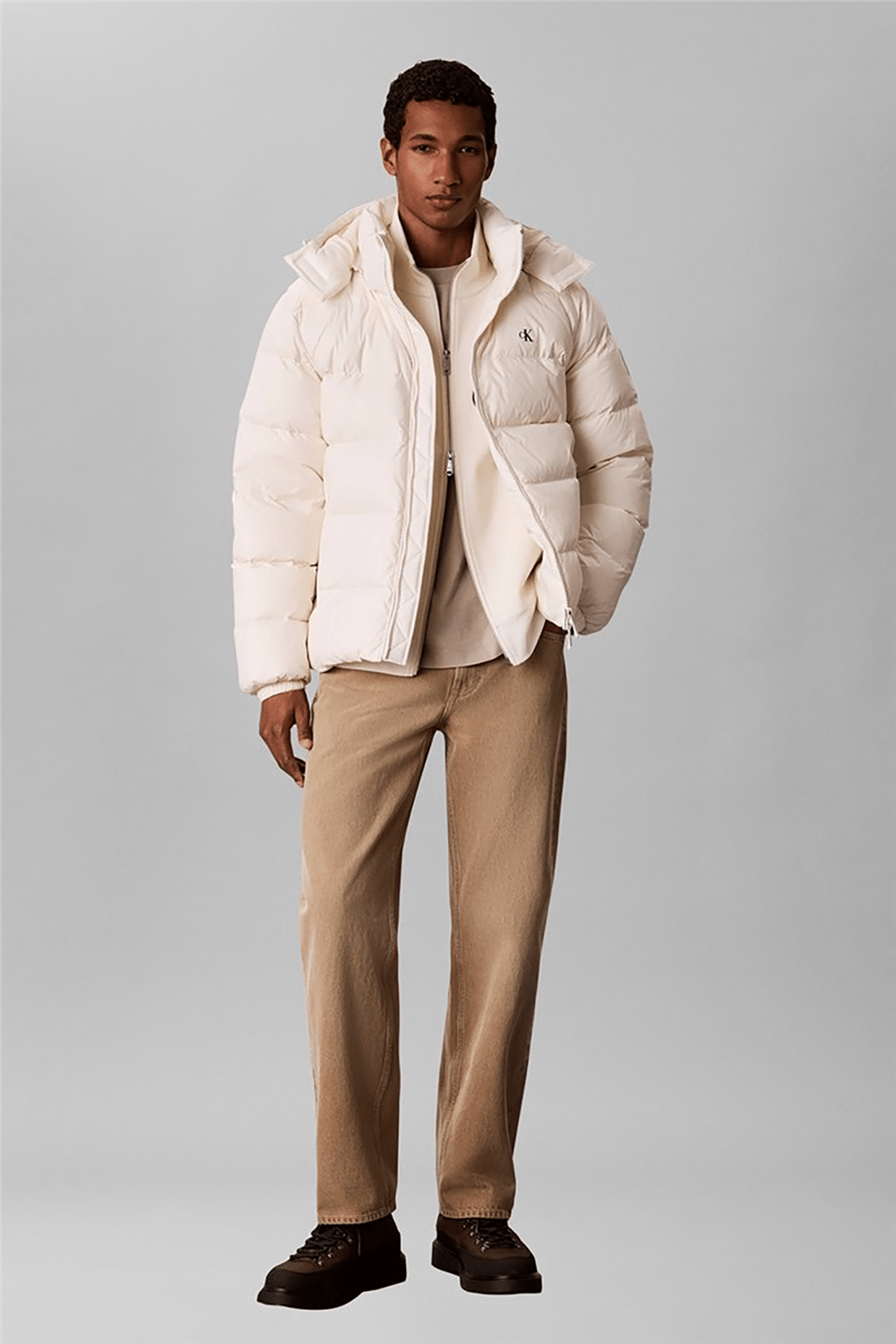 Calvin Klein Ls Nyln Zp Off Hod Down Pufr Jkt Erkek Şişme Mont Beyaz
