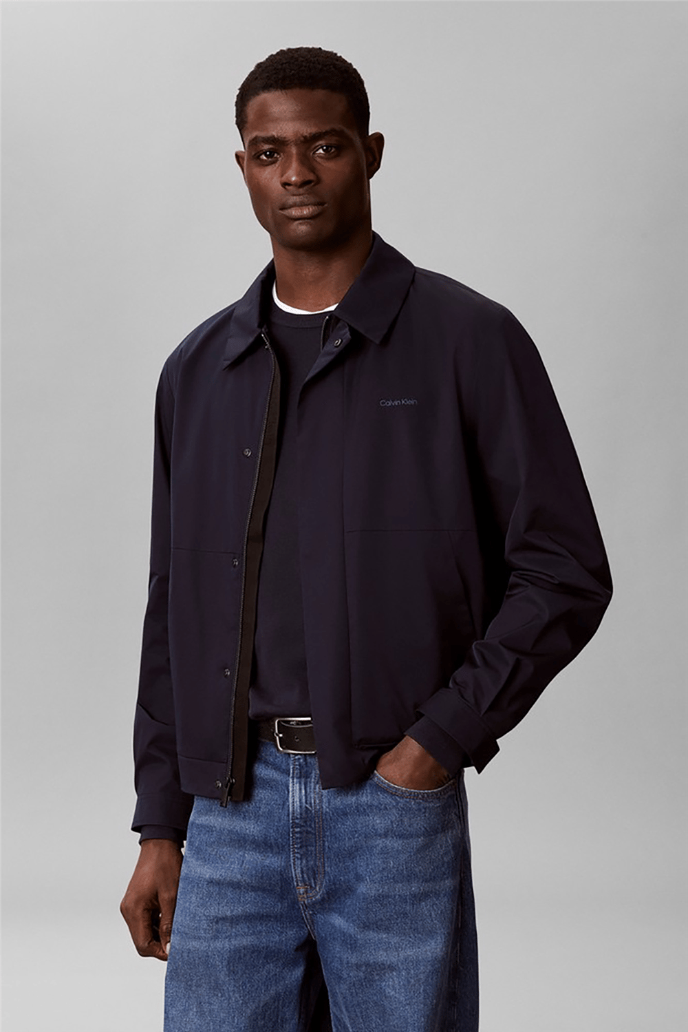Calvin Klein Ls Nylon Pointed Collar Blouson Erkek Mont Lacivert