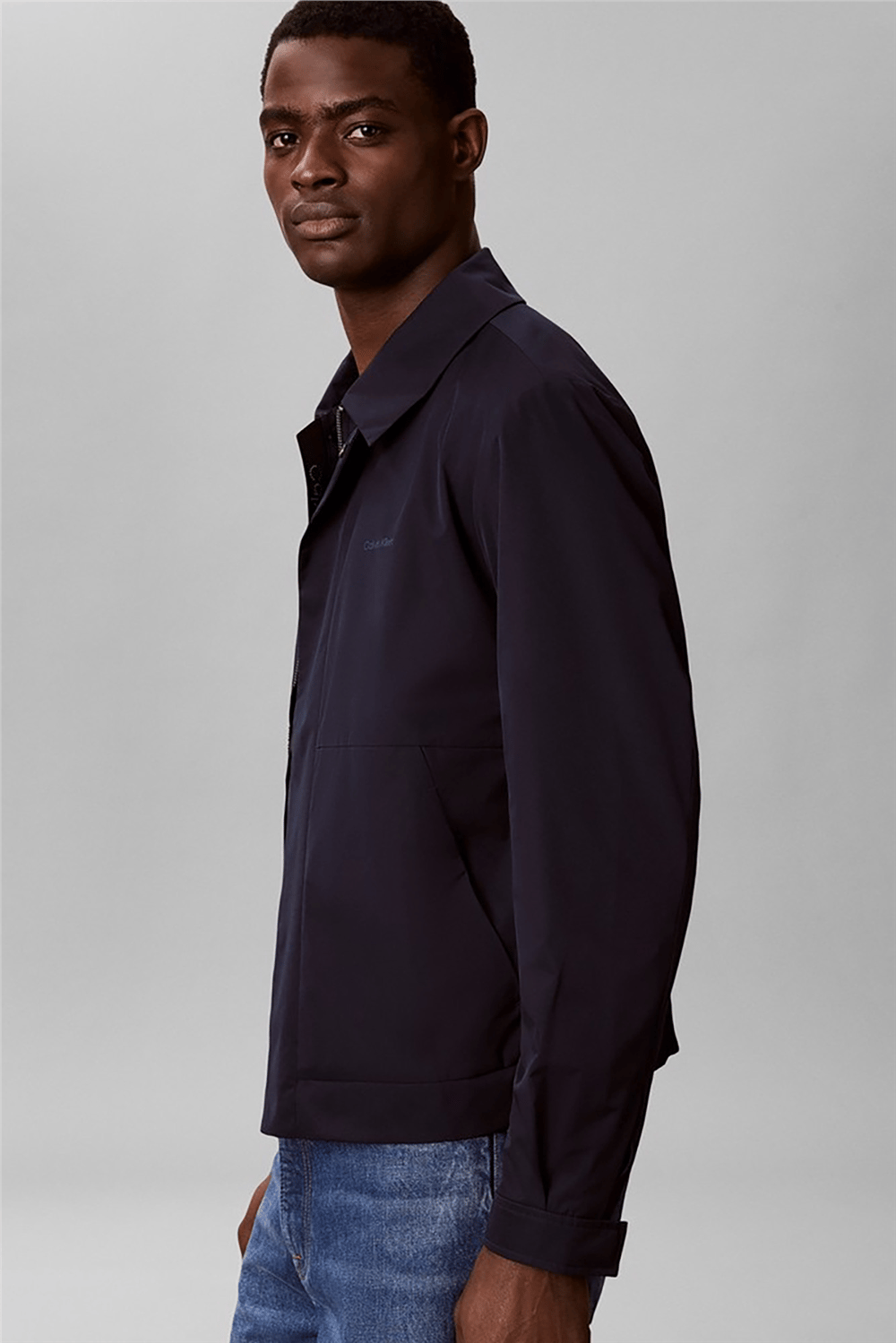 Calvin Klein Ls Nylon Pointed Collar Blouson Erkek Mont Lacivert