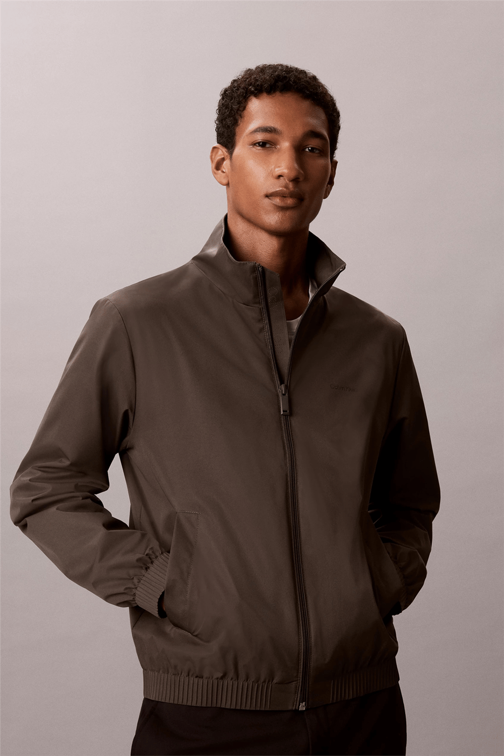 Calvin Klein Ls Nylon Stand Collar Windbreake Erkek Rüzgarlık Gri